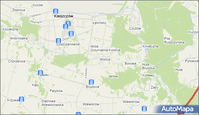 mapa Wolica gmina Kleszczów, Wolica gmina Kleszczów na mapie Targeo