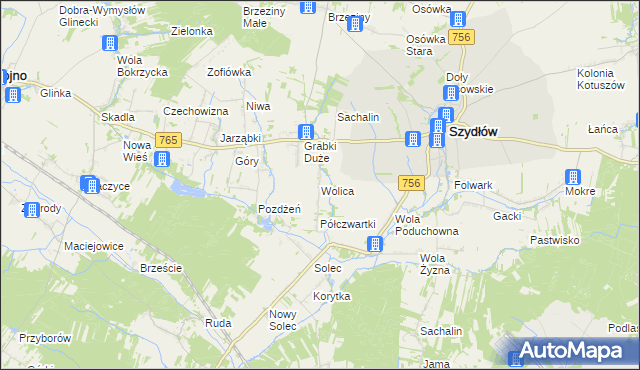 mapa Wolica gmina Szydłów, Wolica gmina Szydłów na mapie Targeo