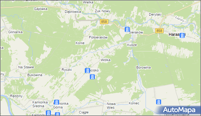 mapa Wólka gmina Harasiuki, Wólka gmina Harasiuki na mapie Targeo