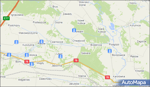 mapa Wólka gmina Jędrzejów, Wólka gmina Jędrzejów na mapie Targeo