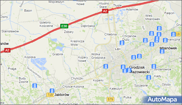 mapa Wólka Grodziska gmina Grodzisk Mazowiecki, Wólka Grodziska gmina Grodzisk Mazowiecki na mapie Targeo