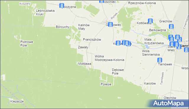 mapa Wólka Modrzejowa-Kolonia, Wólka Modrzejowa-Kolonia na mapie Targeo