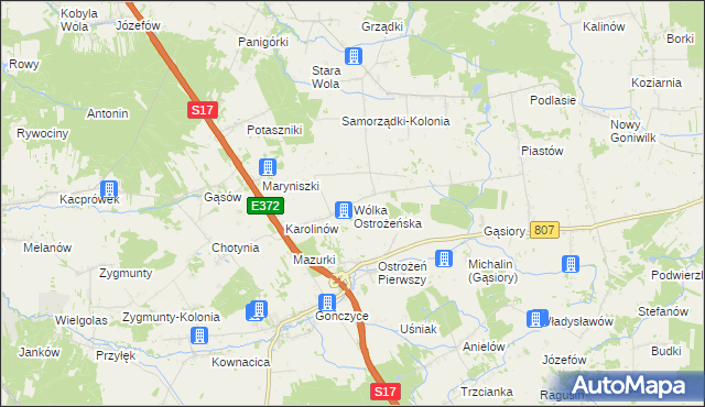 mapa Wólka Ostrożeńska, Wólka Ostrożeńska na mapie Targeo