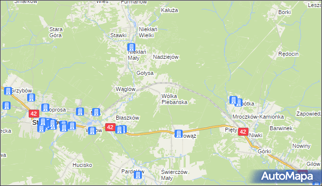 mapa Wólka Plebańska gmina Stąporków, Wólka Plebańska gmina Stąporków na mapie Targeo