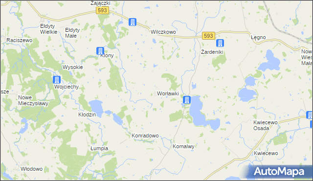 mapa Worławki gmina Świątki, Worławki gmina Świątki na mapie Targeo