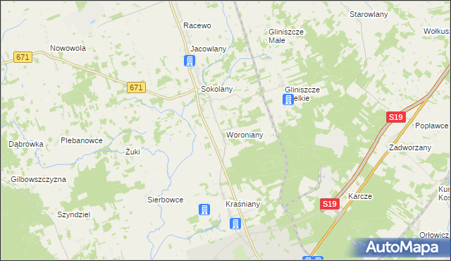 mapa Woroniany, Woroniany na mapie Targeo