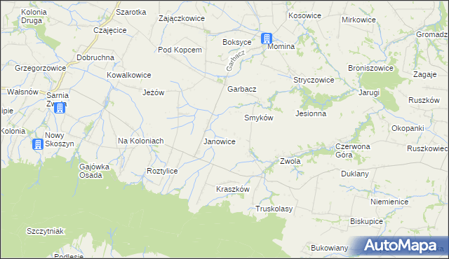 mapa Worowice gmina Waśniów, Worowice gmina Waśniów na mapie Targeo