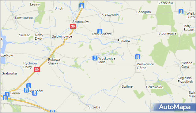 mapa Woskowice Małe, Woskowice Małe na mapie Targeo