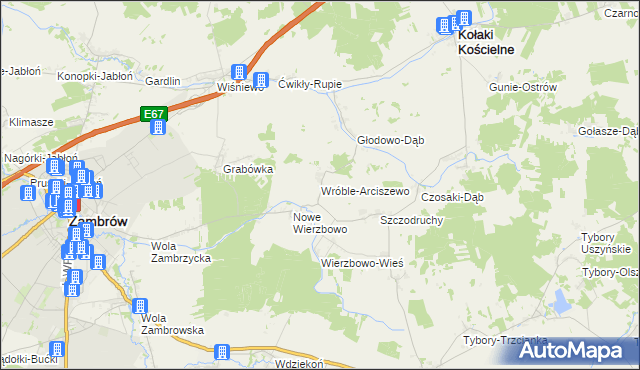 mapa Wróble-Arciszewo, Wróble-Arciszewo na mapie Targeo