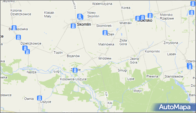 mapa Wróblew gmina Skomlin, Wróblew gmina Skomlin na mapie Targeo