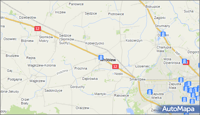 mapa Wróblew powiat sieradzki, Wróblew powiat sieradzki na mapie Targeo