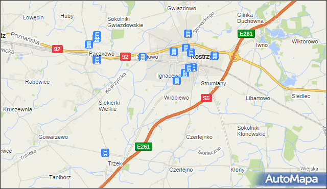 mapa Wróblewo gmina Kostrzyn, Wróblewo gmina Kostrzyn na mapie Targeo