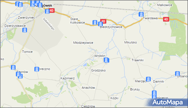 mapa Wróblin, Wróblin na mapie Targeo