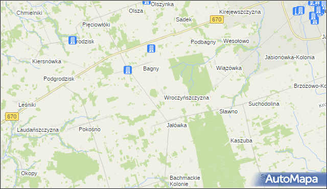 mapa Wroczyńszczyzna gmina Dąbrowa Białostocka, Wroczyńszczyzna gmina Dąbrowa Białostocka na mapie Targeo