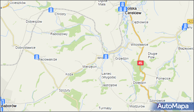 mapa Wronin gmina Polska Cerekiew, Wronin gmina Polska Cerekiew na mapie Targeo