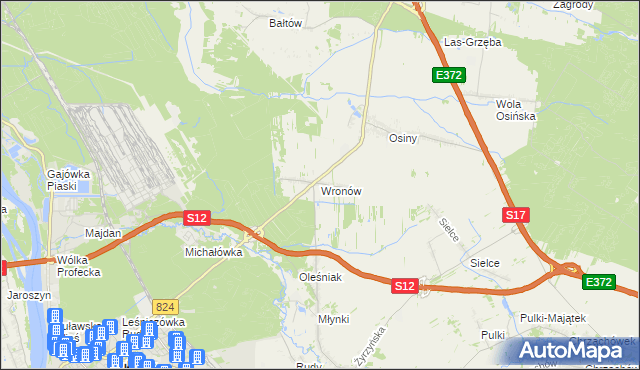 mapa Wronów gmina Końskowola, Wronów gmina Końskowola na mapie Targeo