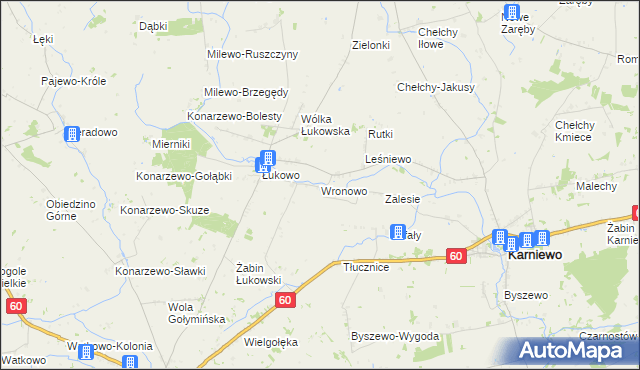 mapa Wronowo gmina Karniewo, Wronowo gmina Karniewo na mapie Targeo