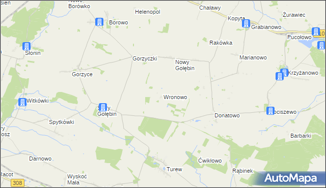 mapa Wronowo gmina Kościan, Wronowo gmina Kościan na mapie Targeo