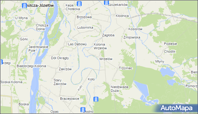 mapa Wrzelów, Wrzelów na mapie Targeo