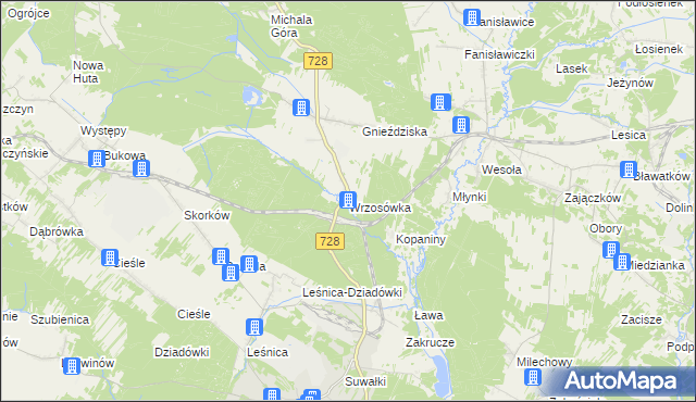 mapa Wrzosówka gmina Małogoszcz, Wrzosówka gmina Małogoszcz na mapie Targeo