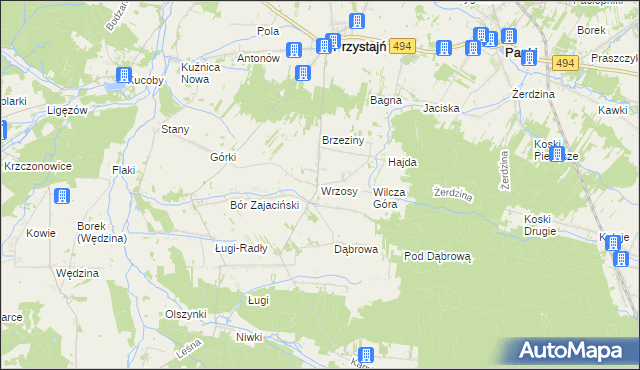 mapa Wrzosy gmina Przystajń, Wrzosy gmina Przystajń na mapie Targeo