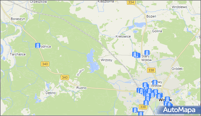 mapa Wrzosy gmina Wołów, Wrzosy gmina Wołów na mapie Targeo