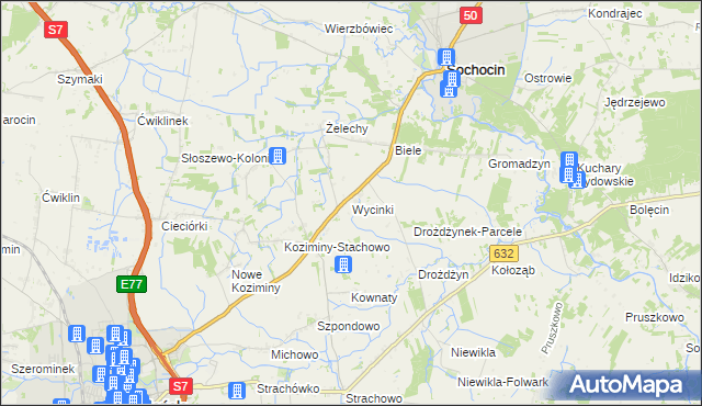 mapa Wycinki gmina Sochocin, Wycinki gmina Sochocin na mapie Targeo