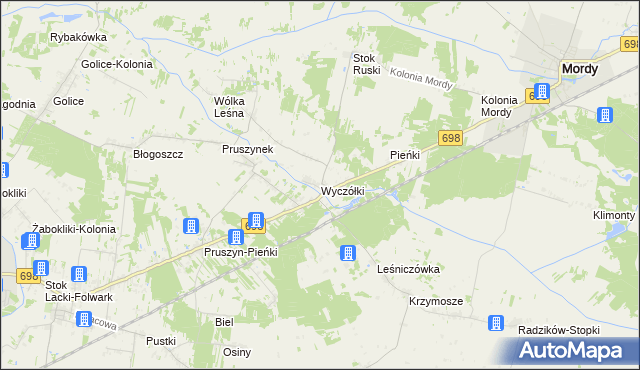 mapa Wyczółki gmina Mordy, Wyczółki gmina Mordy na mapie Targeo