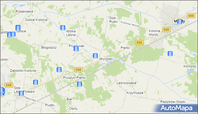 mapa Wyczółki gmina Mordy, Wyczółki gmina Mordy na mapie Targeo