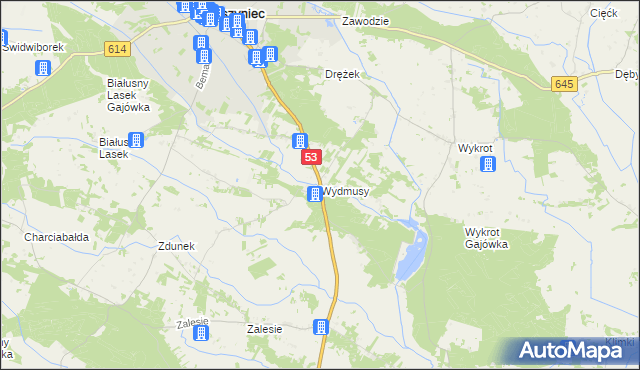 mapa Wydmusy, Wydmusy na mapie Targeo