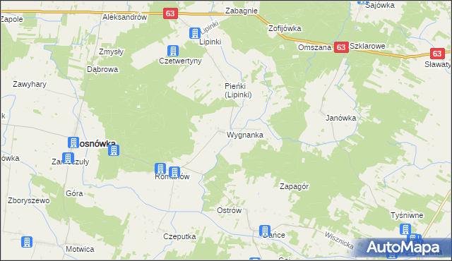 mapa Wygnanka gmina Sosnówka, Wygnanka gmina Sosnówka na mapie Targeo