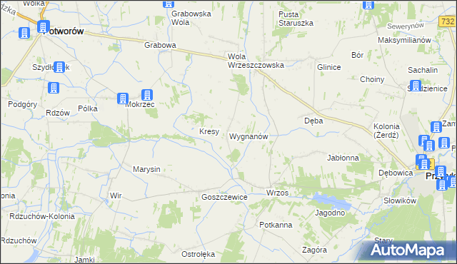 mapa Wygnanów gmina Przytyk, Wygnanów gmina Przytyk na mapie Targeo