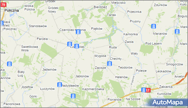 mapa Wygoda gmina Policzna, Wygoda gmina Policzna na mapie Targeo