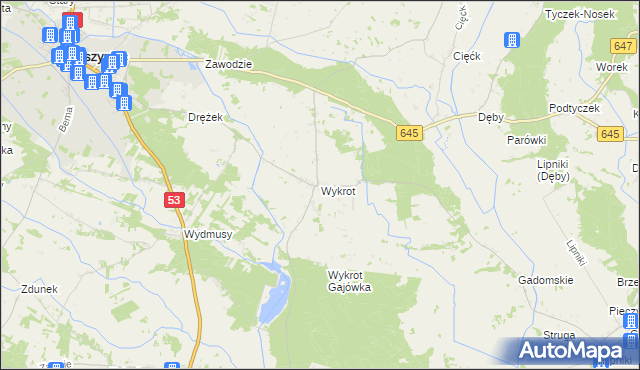 mapa Wykrot, Wykrot na mapie Targeo