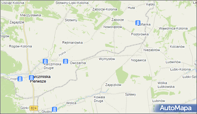 mapa Wymysłów gmina Karczmiska, Wymysłów gmina Karczmiska na mapie Targeo