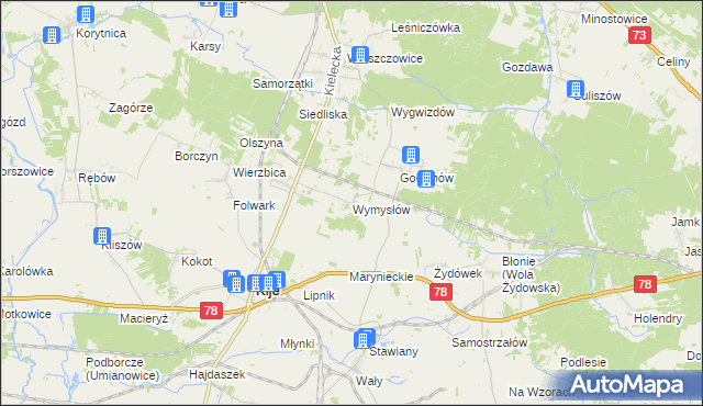mapa Wymysłów gmina Kije, Wymysłów gmina Kije na mapie Targeo