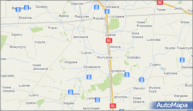 mapa Wymysłów gmina Krośniewice, Wymysłów gmina Krośniewice na mapie Targeo