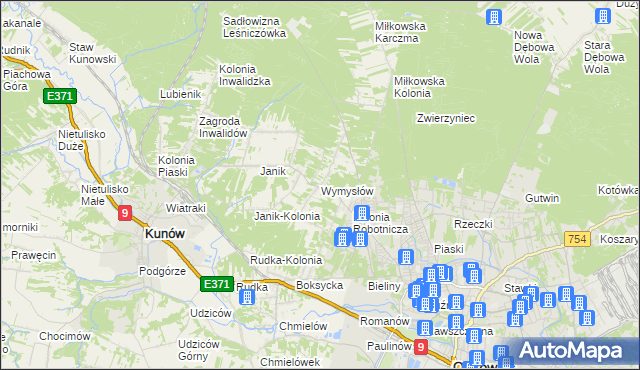 mapa Wymysłów gmina Kunów, Wymysłów gmina Kunów na mapie Targeo