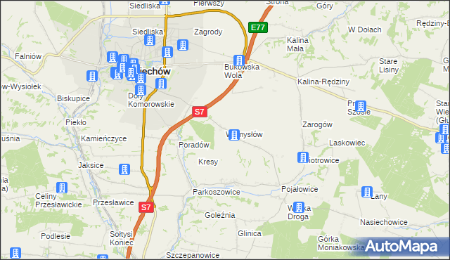 mapa Wymysłów gmina Miechów, Wymysłów gmina Miechów na mapie Targeo