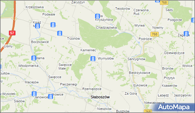 mapa Wymysłów gmina Słaboszów, Wymysłów gmina Słaboszów na mapie Targeo