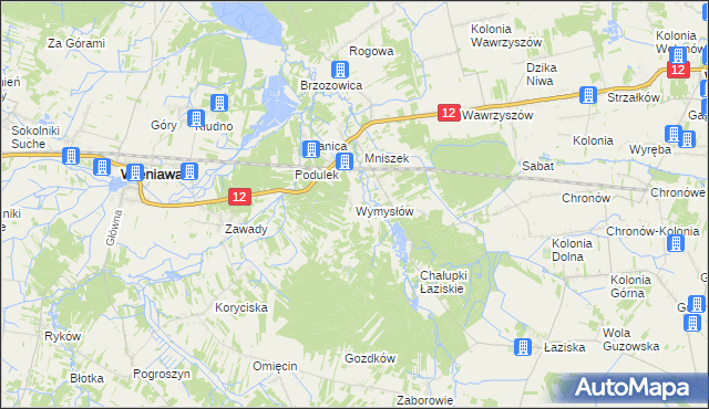 mapa Wymysłów gmina Wolanów, Wymysłów gmina Wolanów na mapie Targeo