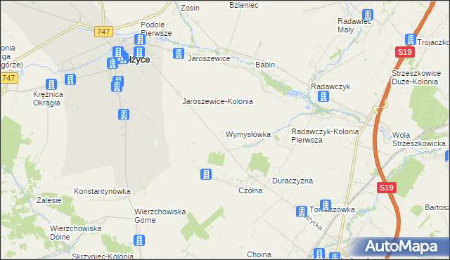 mapa Wymysłówka gmina Bełżyce, Wymysłówka gmina Bełżyce na mapie Targeo