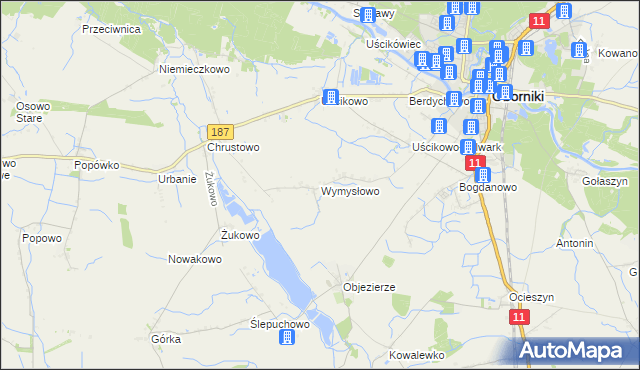 mapa Wymysłowo gmina Oborniki, Wymysłowo gmina Oborniki na mapie Targeo