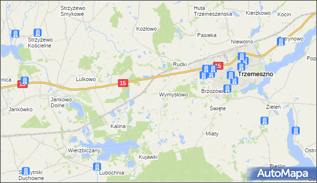 mapa Wymysłowo gmina Trzemeszno, Wymysłowo gmina Trzemeszno na mapie Targeo