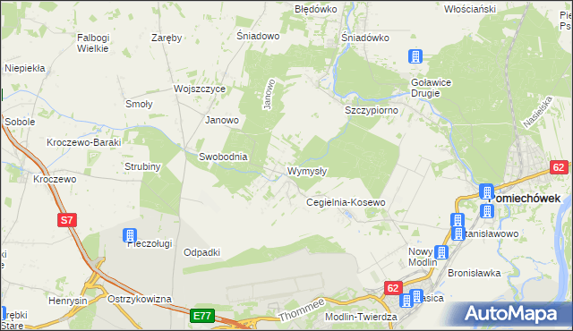 mapa Wymysły gmina Pomiechówek, Wymysły gmina Pomiechówek na mapie Targeo
