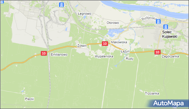 mapa Wypaleniska gmina Solec Kujawski, Wypaleniska gmina Solec Kujawski na mapie Targeo