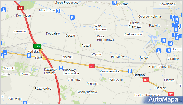 mapa Wyrów gmina Bedlno, Wyrów gmina Bedlno na mapie Targeo