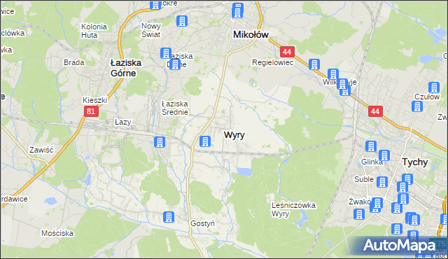 mapa Wyry, Wyry na mapie Targeo