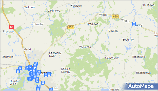 mapa Wysiecza, Wysiecza na mapie Targeo