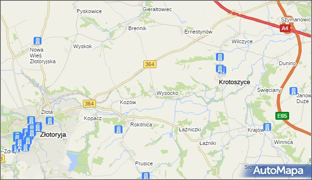 mapa Wysocko gmina Złotoryja, Wysocko gmina Złotoryja na mapie Targeo